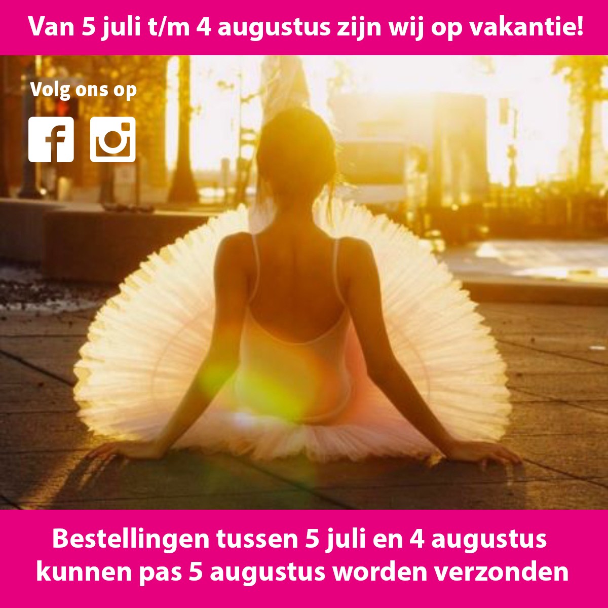 Van 5 juli tot en met 4 augustus zijn wij op vakantie